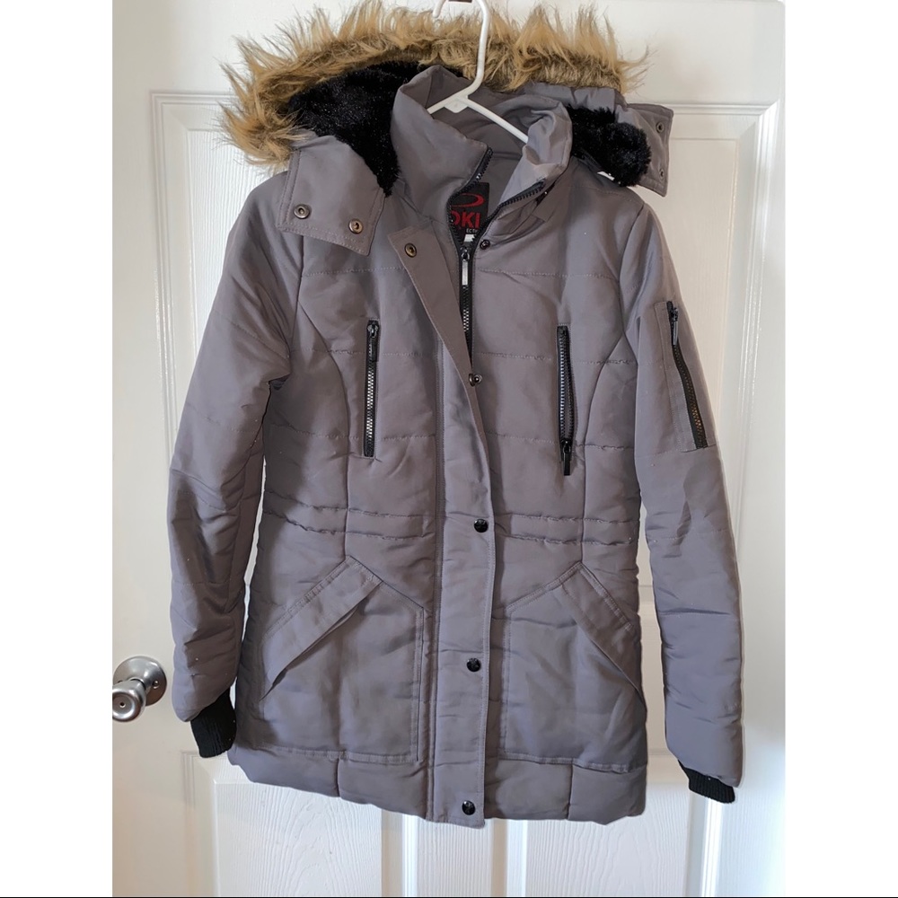 fur trimmed puffer coat